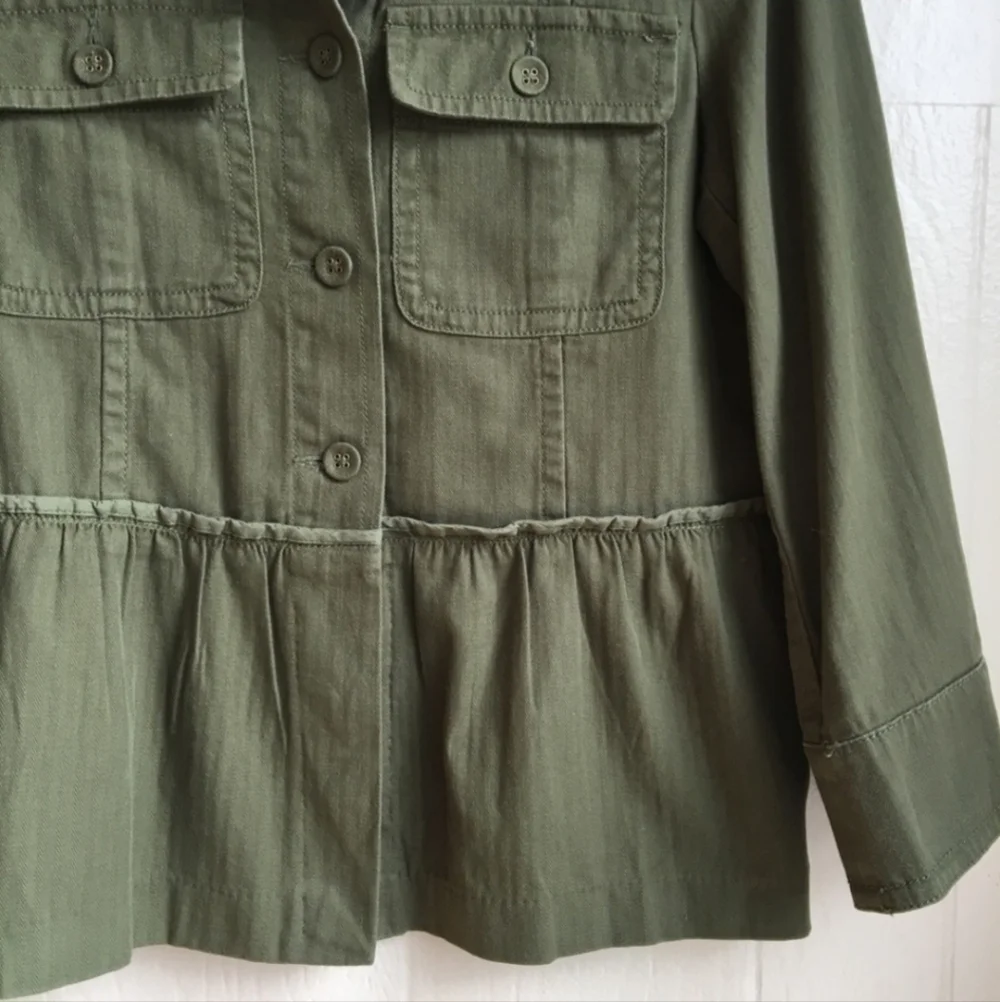 LOFT Peplum Army Green Fall Layering Jacket Women's Small S 100% Cotton Cute EUC